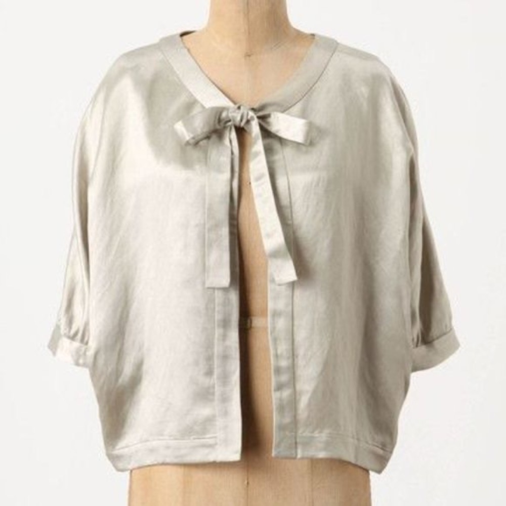Anthropologie Elevenses Champagne Satin Tie Dolman Jacket Top